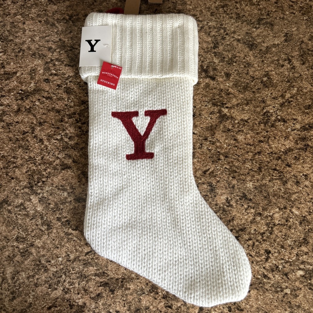 Wondershop Letter Y Red Monogram Full Size White Knit Christmas Stocking - Picture 1 of 4